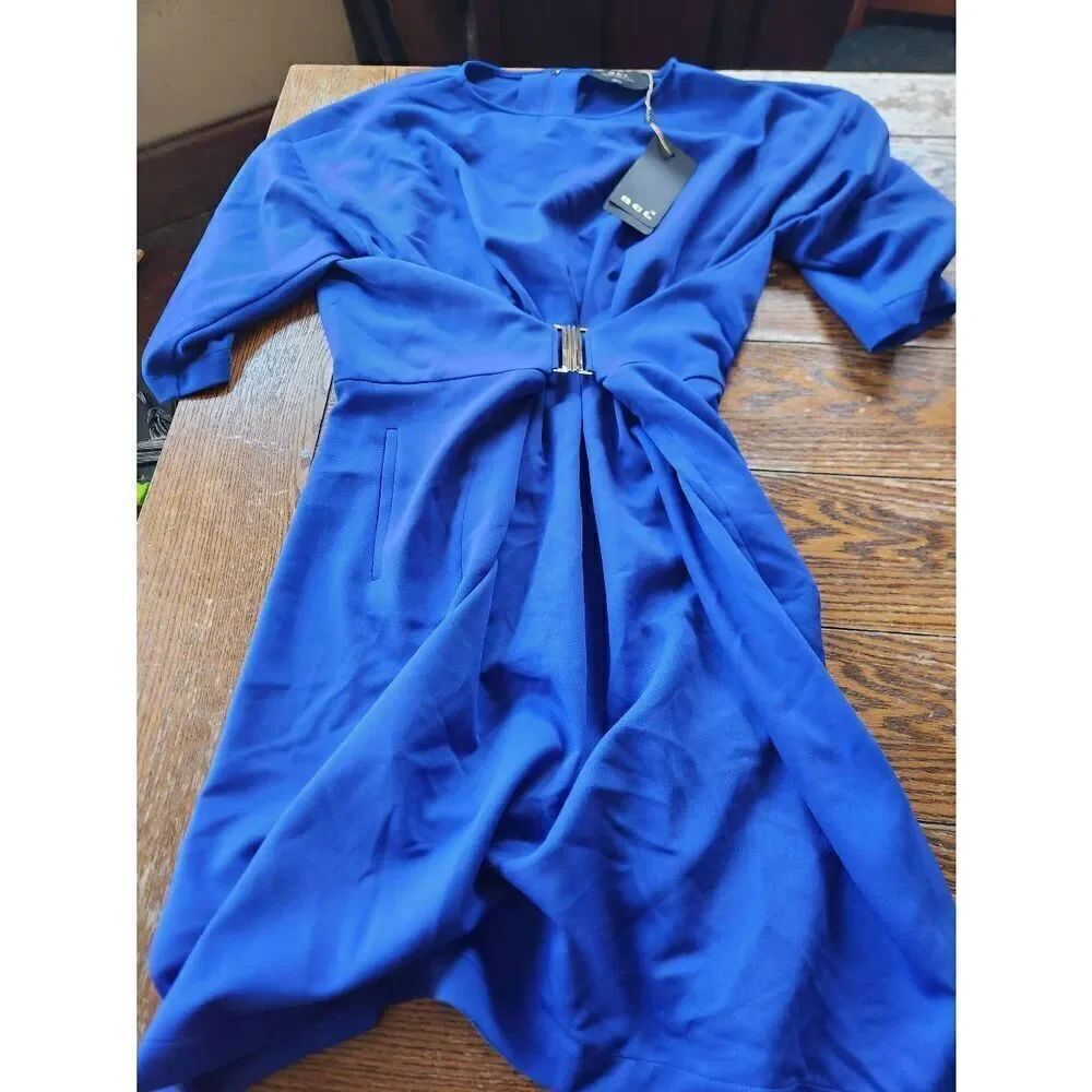 NWT BGL Belong Genteel Light Boatneck Wrap Tea Belt Dress in sapphire sz XS